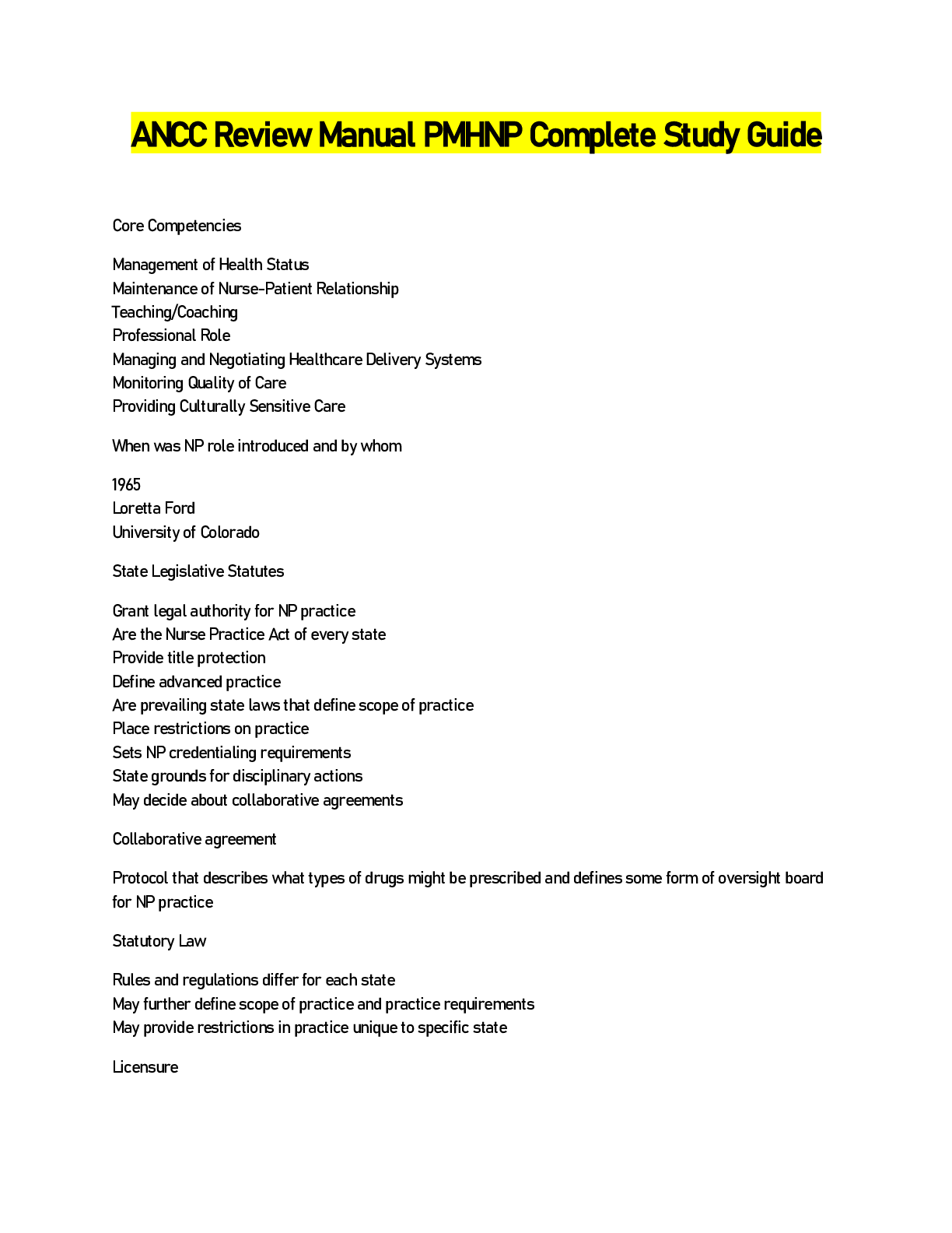 Preview image of ANCC Review Manual PMHNP Complete Study Guide document